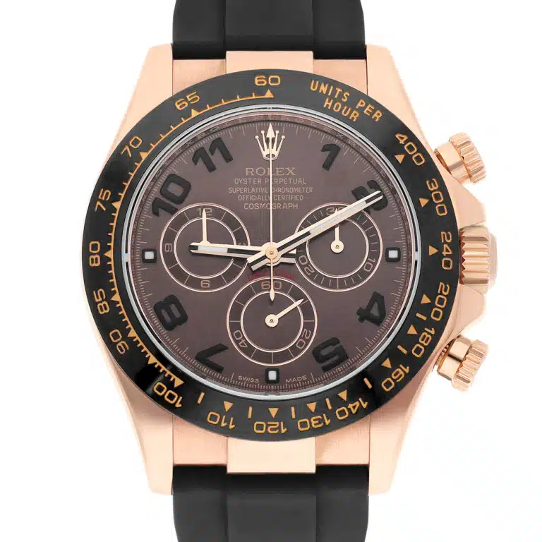 Rolex Cosmograph Daytona 116515ln-0015 40mm Chocolate Arabic Dial Black Rubber Strap Rose Gold Watch – image 3