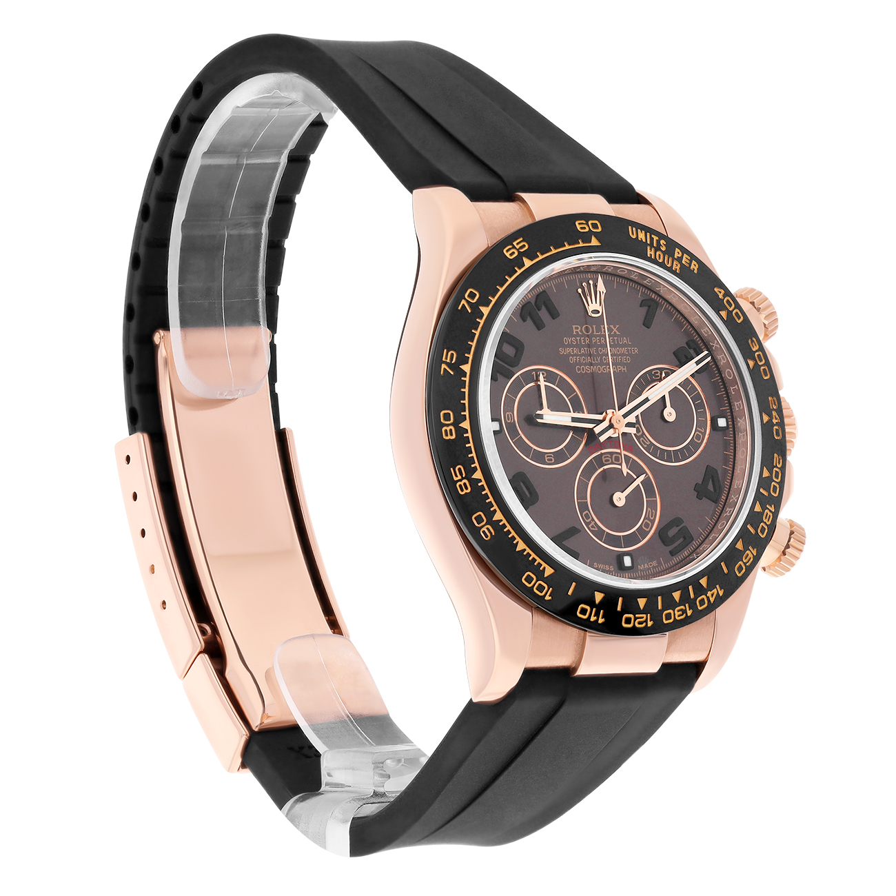 Rolex Cosmograph Daytona 116515ln-0015 40mm Chocolate Arabic Dial Black Rubber Strap Rose Gold Watch