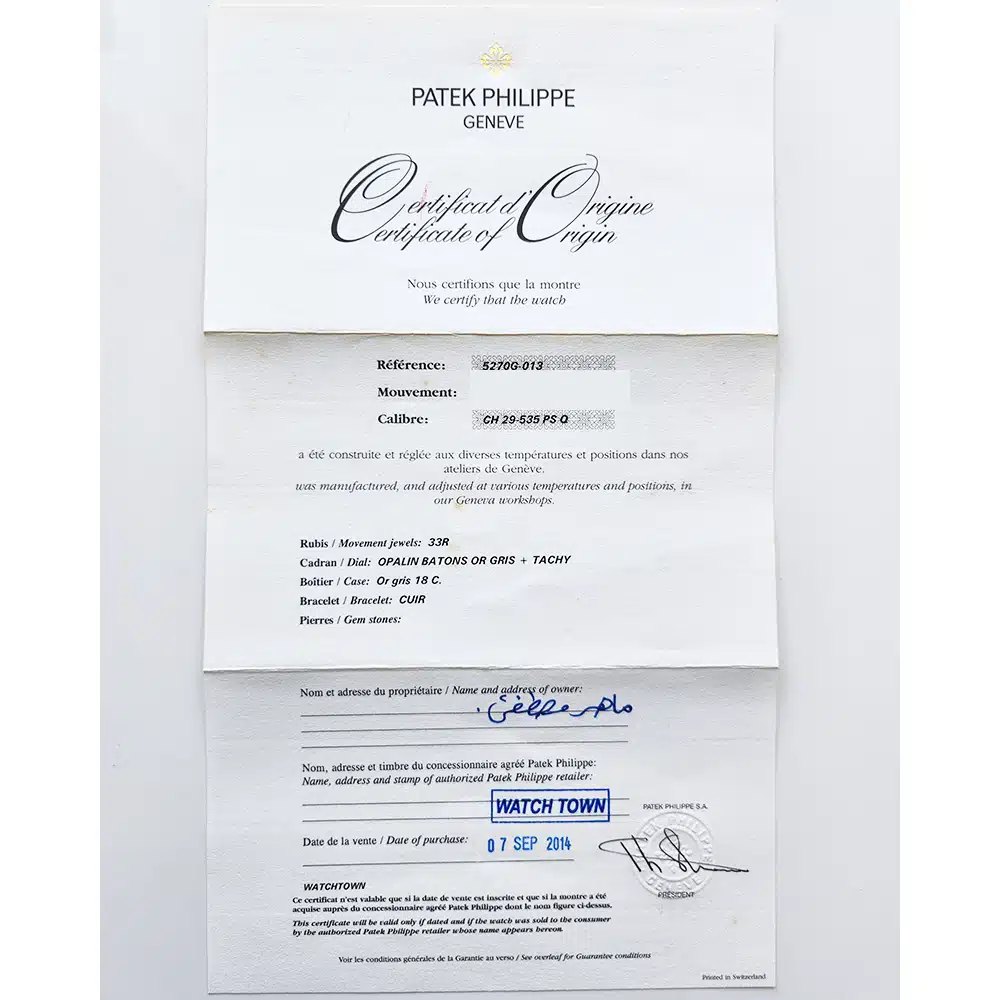 Patek Philippe Grand Complications 5270G-013 41mm Chronograph Perpetual Calendar White Dial Leather Strap White Gold Watch – image 5