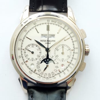 Patek Philippe Grand Complications 5270G-013 41mm Chronograph Perpetual Calendar White Dial Leather Strap White Gold Watch
