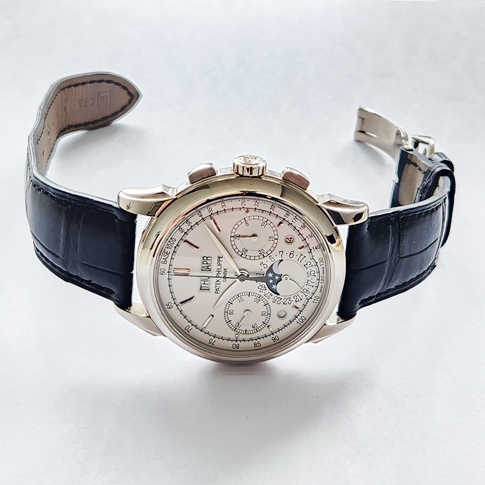 Patek Philippe Grand Complications 5270G-013 41mm Chronograph Perpetual Calendar White Dial Leather Strap White Gold Watch