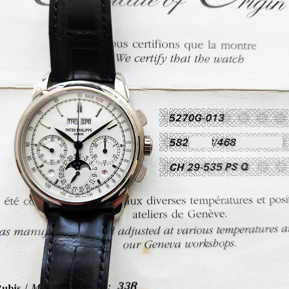 Patek Philippe Grand Complications 5270G-013 41mm Chronograph Perpetual Calendar White Dial Leather Strap White Gold Watch – image 2