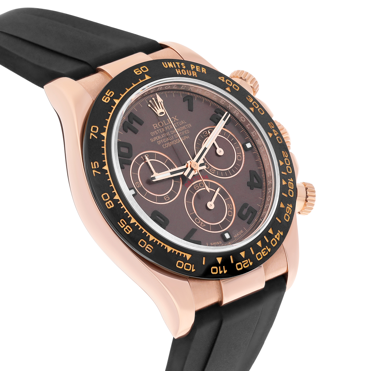 Rolex Cosmograph Daytona 116515ln-0015 40mm Chocolate Arabic Dial Black Rubber Strap Rose Gold Watch