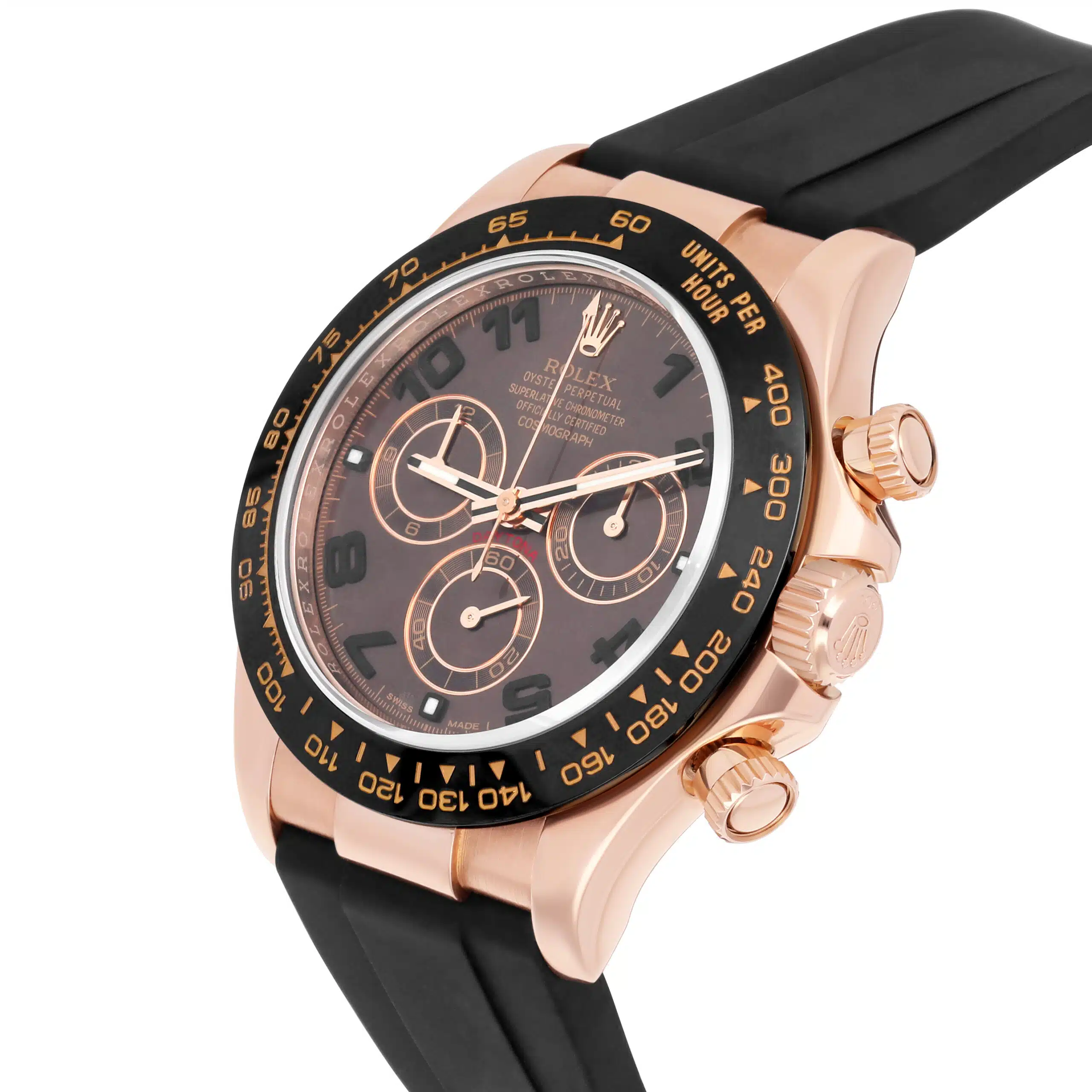 Rolex Cosmograph Daytona 116515ln-0015 40mm Chocolate Arabic Dial Black Rubber Strap Rose Gold Watch – image 7