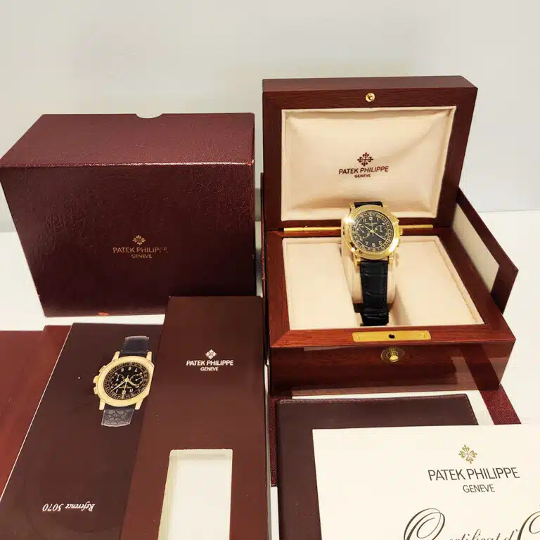 Patek Philippe Complications 5070J-001 42mm Black Dial Brown Strap Yellow Gold Watch – image 9