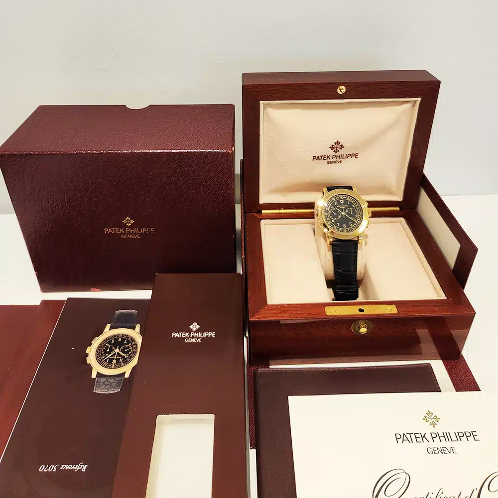 Patek Philippe Complications 5070J-001 42mm Black Dial Brown Strap Yellow Gold Watch – image 9