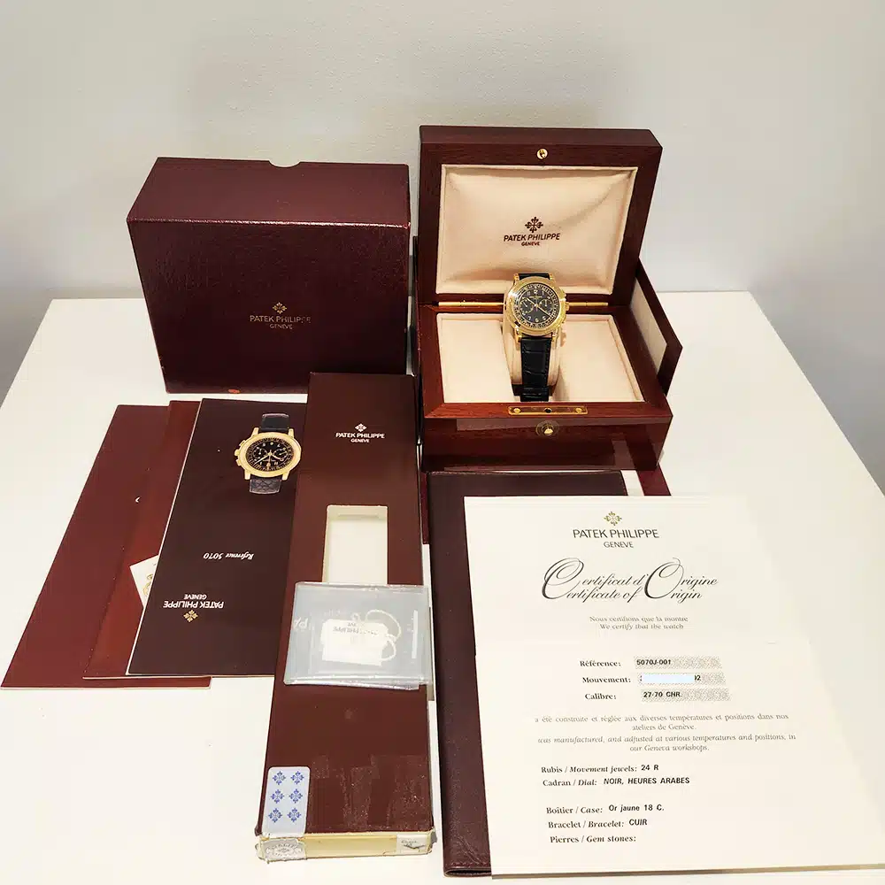 Patek Philippe Complications 5070J-001 42mm Black Dial Brown Strap Yellow Gold Watch – image 8
