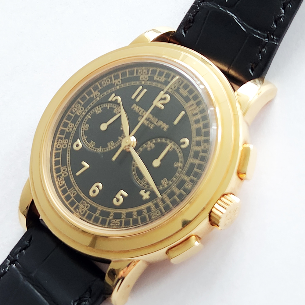 Patek Philippe Complications 5070J-001 42mm Black Dial Brown Strap Yellow Gold Watch