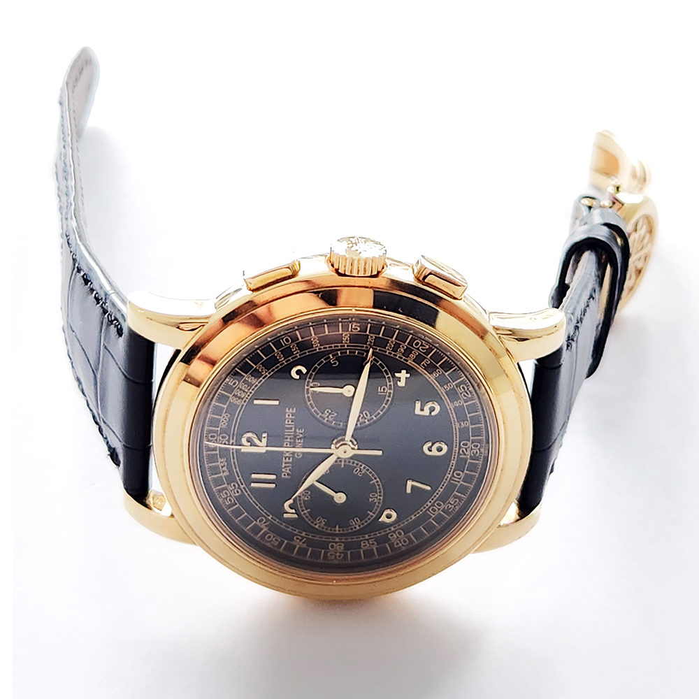 Patek Philippe Complications 5070J-001 42mm Black Dial Brown Strap Yellow Gold Watch