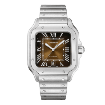 Cartier Santos WSSA0064 39.8mm stainless steel watch, brown sunburst dial
