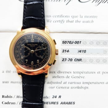 Patek Philippe Complications 5070J-001 42mm Black Dial Brown Strap Yellow Gold Watch – alternate view