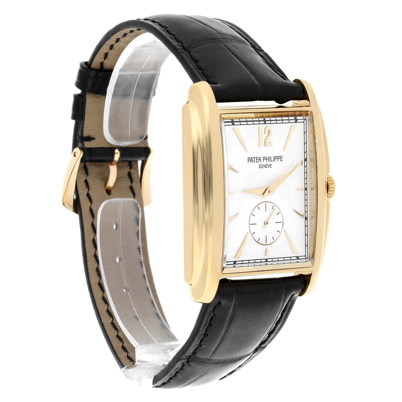 Patek Philippe Gondolo 5124J-001 Black Leather Silver Yellow Gold Dial Watch