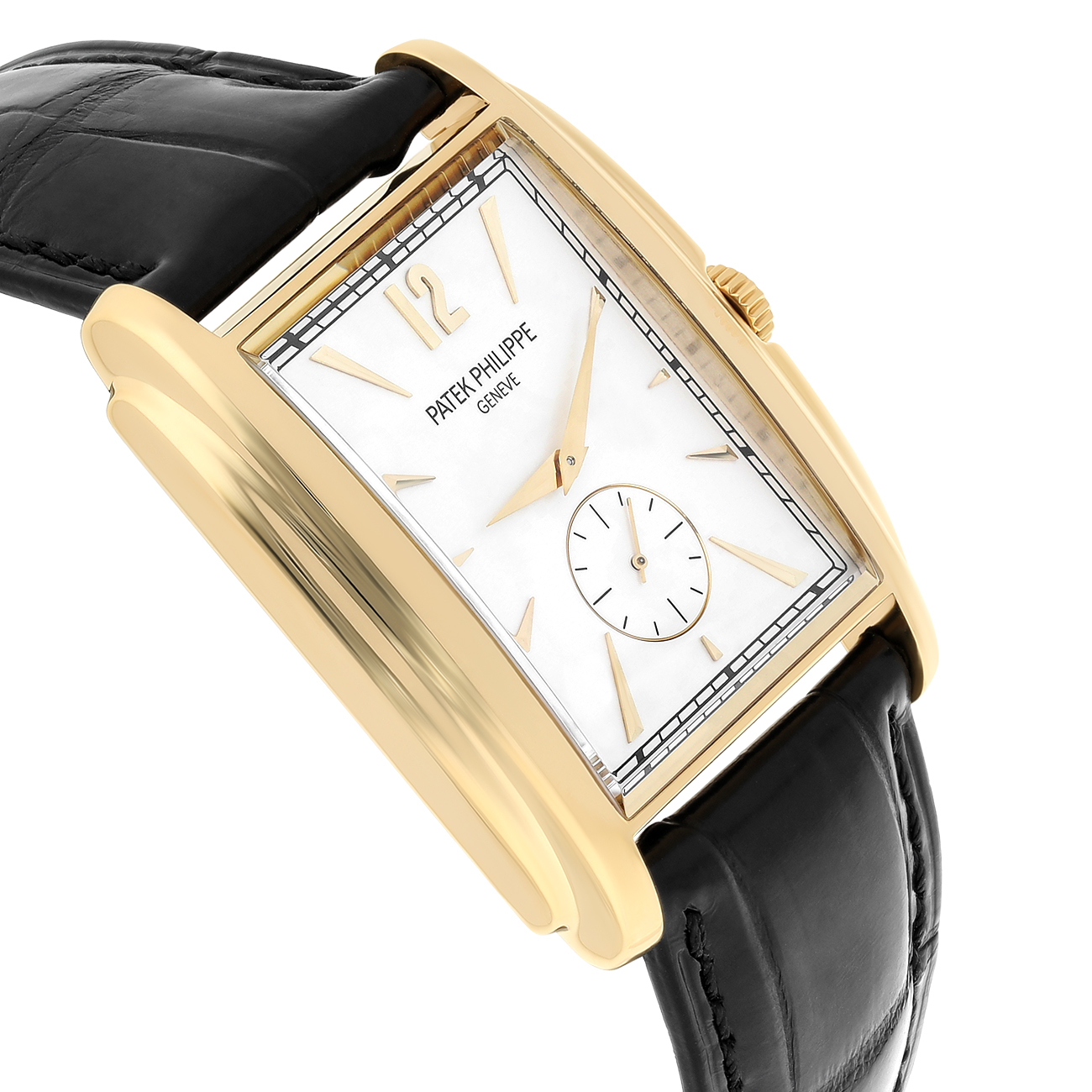 Patek Philippe Gondolo 5124J-001 Black Leather Silver Yellow Gold Dial Watch