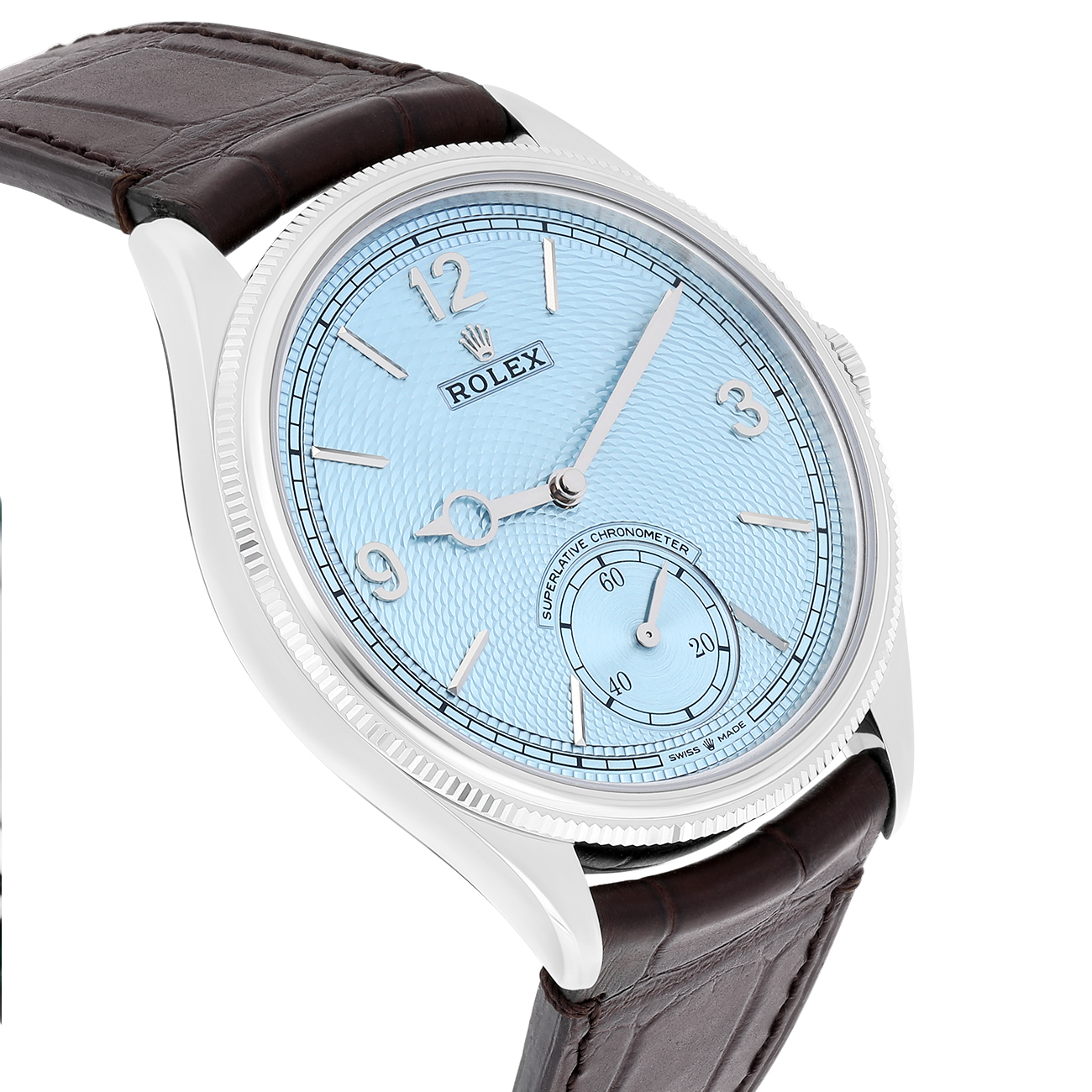 Rolex 1908 52506-0002 Ice Blue Dial Alligator Leather Strap Platinum Watch 2025