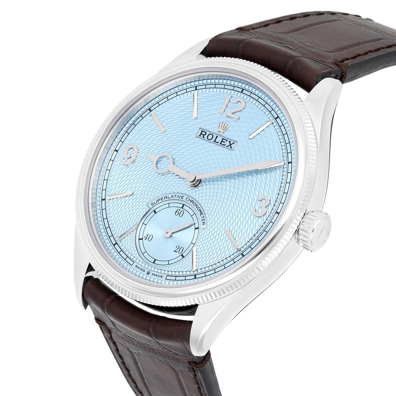 Rolex 1908 52506-0002 Ice Blue Dial Alligator Leather Strap Platinum Watch 2025