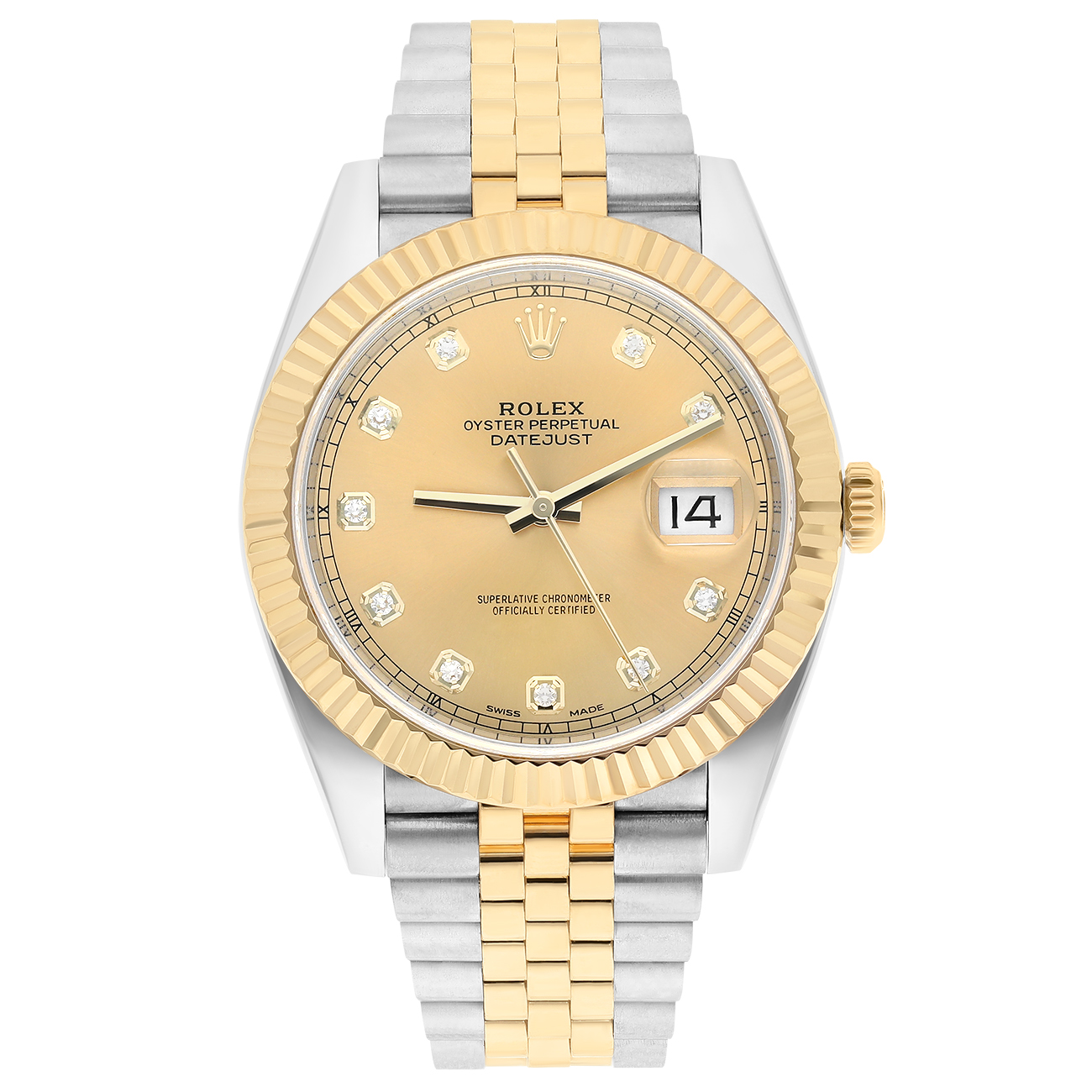 Rolex Datejust 126333 41 Fluted Bezel Champagne Diamond Dial Jubilee Bracelet Two Tone Watch