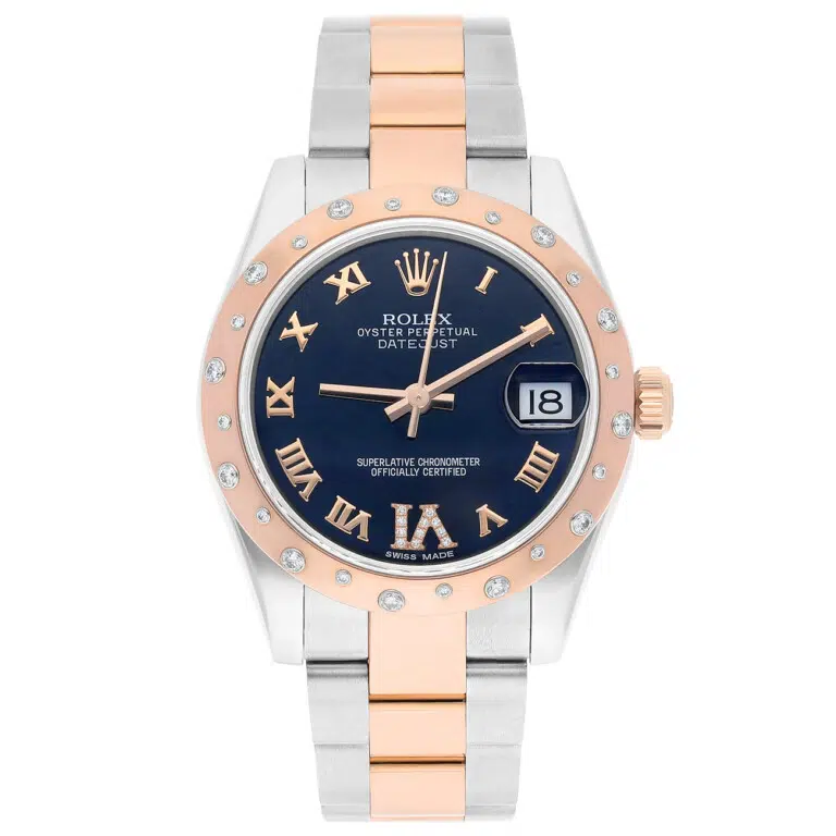 Rolex Ladies Datejust 178341 31mm Dark Blue Dial Scattered Diamond Bezel Oyster Band Steal/Rose Gold Watch