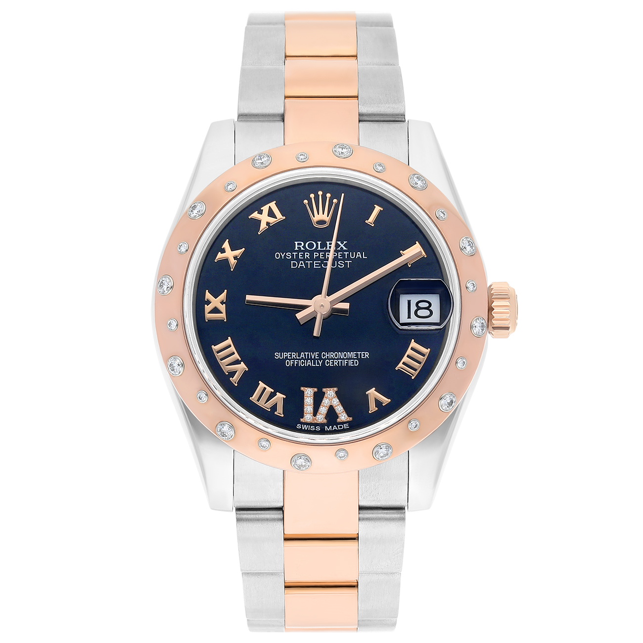 Rolex Ladies Datejust 178341 31mm Dark Blue Dial Scattered Diamond Bezel Oyster Band Steal/Rose Gold Watch