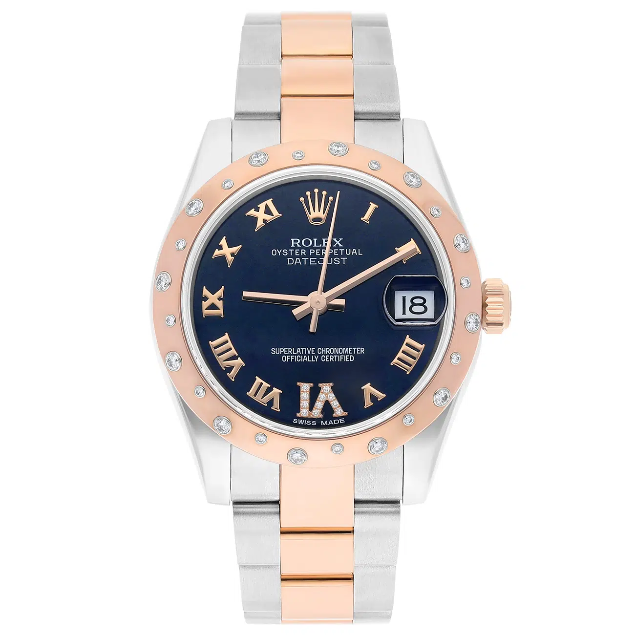 Rolex Ladies Datejust 178341 31mm Dark Blue Dial Scattered Diamond Bezel Oyster Band Steal/Rose Gold Watch