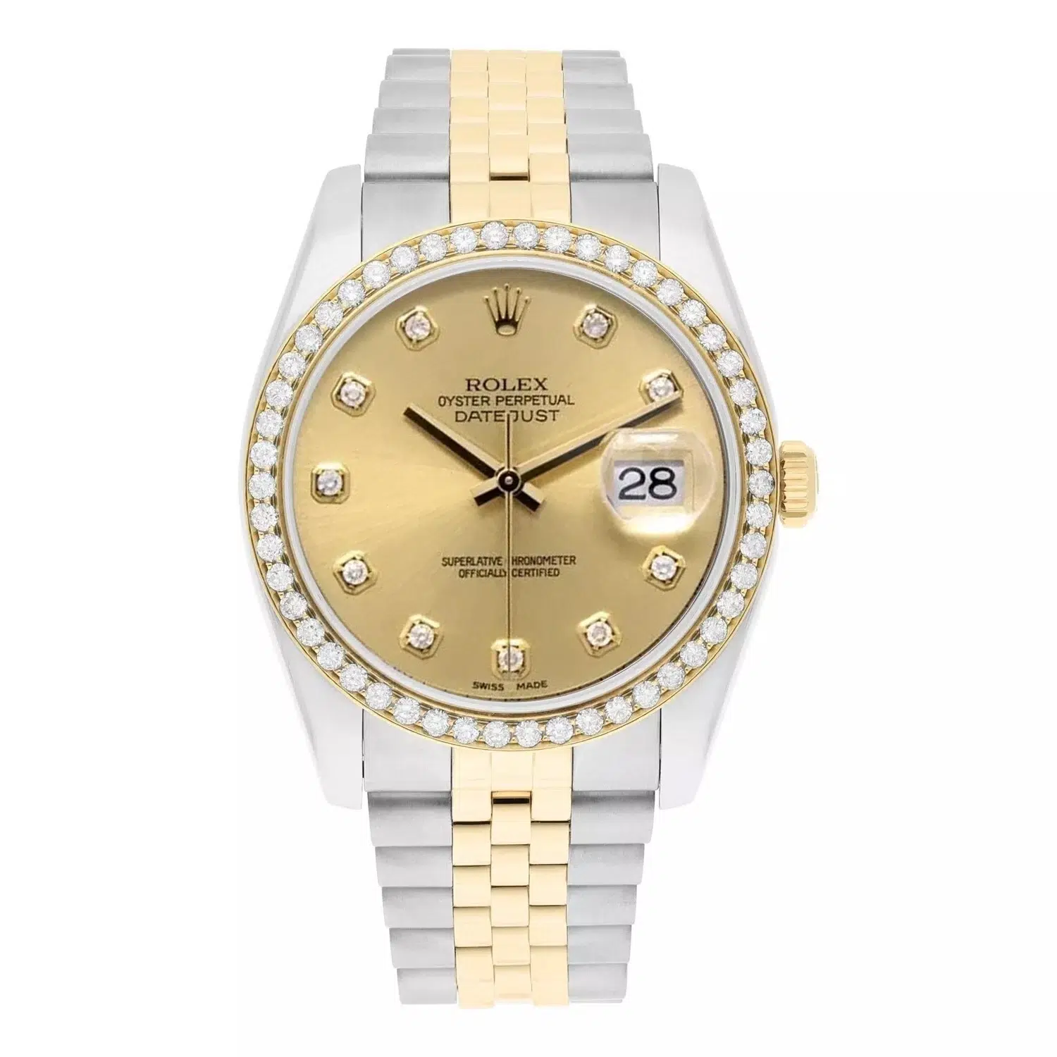 Rolex Datejust 36 116233 Champagne Diamond Dial Diamond Bezel Two Tone Watch