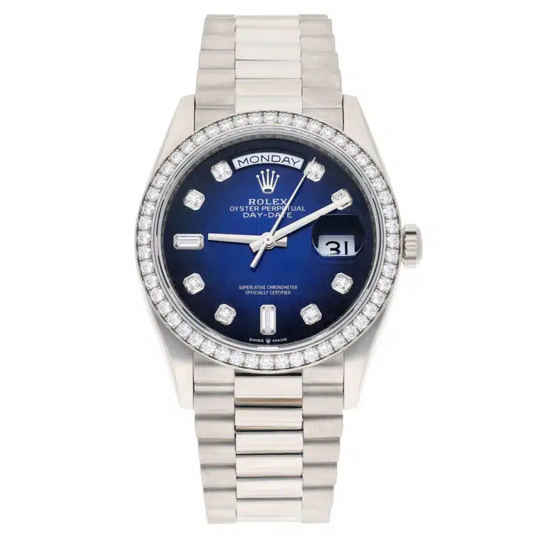 Rolex Day-Date 128349RBR-0010 36mm White Gold Diamond Bezel Blue Diamond Dial Watch – image 2