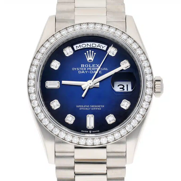 Rolex Day-Date 128349RBR-0010 36mm White Gold Diamond Bezel Blue Diamond Dial Watch – image 3