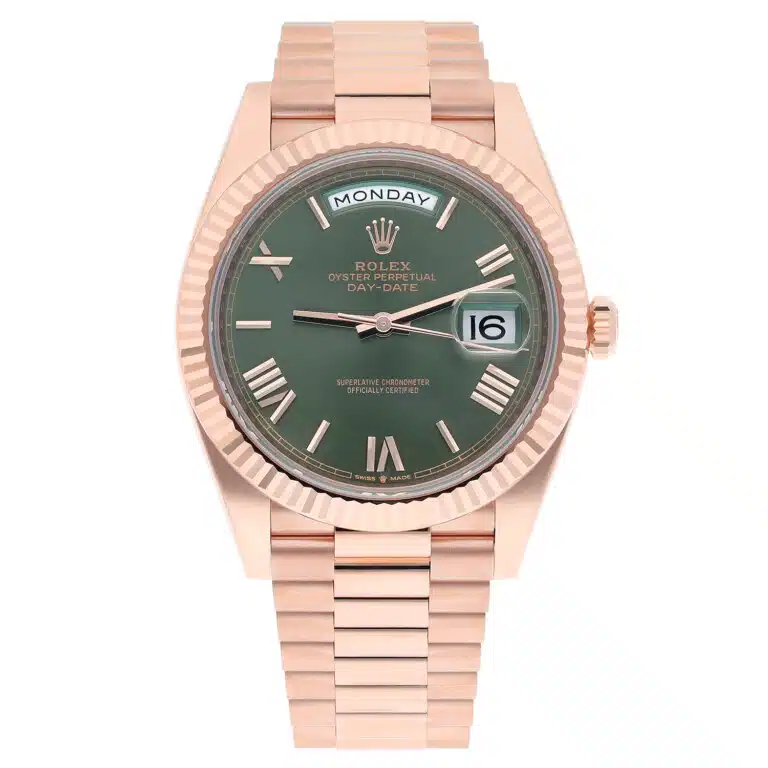 Rolex Day-Date 228235-0025 40 Fluted Bezel Green Bevelled Roman Dial President Bracelet Rose Gold Watch – image 2