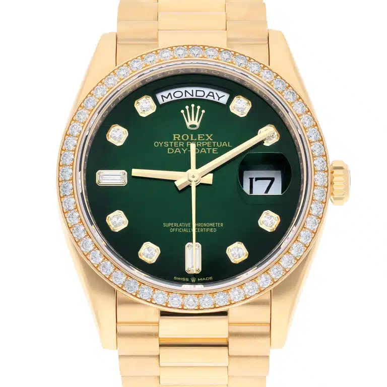 Rolex Day-Date 128348RBR-0035 2024 Yellow Gold Diamond Bezel Green Diamond Dial Watch – image 3