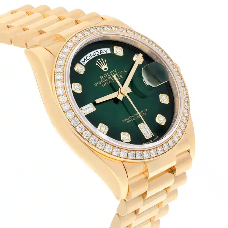 Rolex Day-Date 128348RBR-0035 2024 Yellow Gold Diamond Bezel Green Diamond Dial Watch – image 5