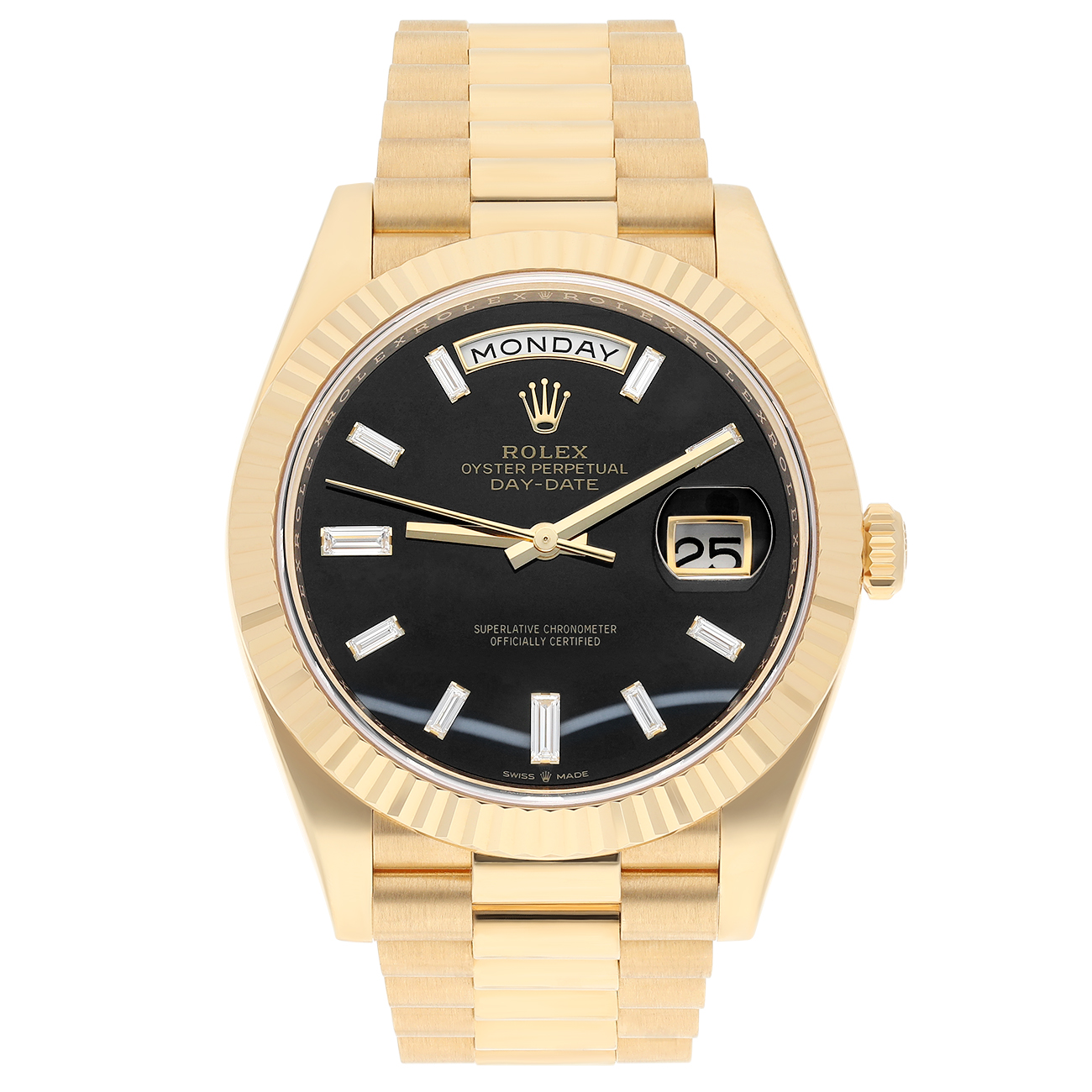 Rolex Day-Date 40 228238-0059 Fluted Bezel Onyx Dial President Bracelet Yellow Gold 2023