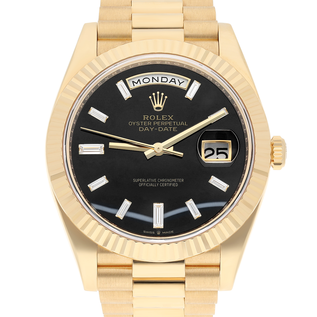 Rolex Day-Date 40 228238-0059 Fluted Bezel Onyx Dial President Bracelet Yellow Gold 2023