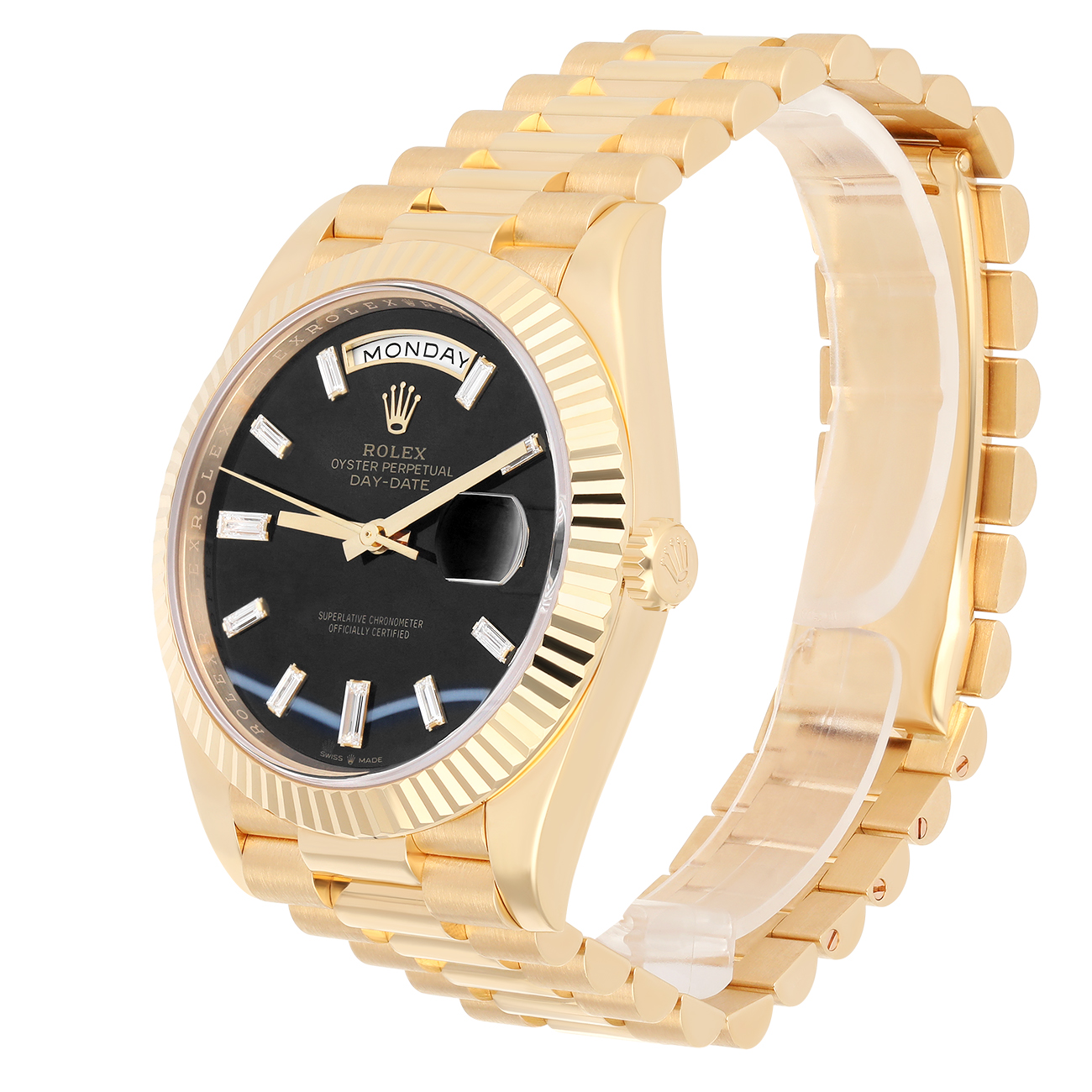 Rolex Day-Date 40 228238-0059 Fluted Bezel Onyx Dial President Bracelet Yellow Gold 2023