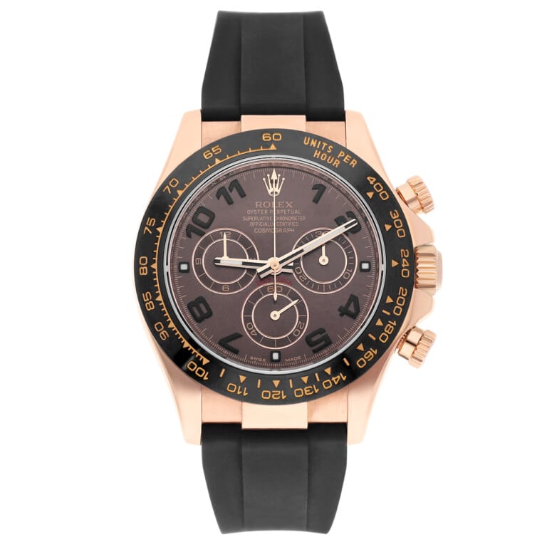 Rolex Cosmograph Daytona 116515ln-0015 40mm Chocolate Arabic Dial Black Rubber Strap Rose Gold Watch – alternate view