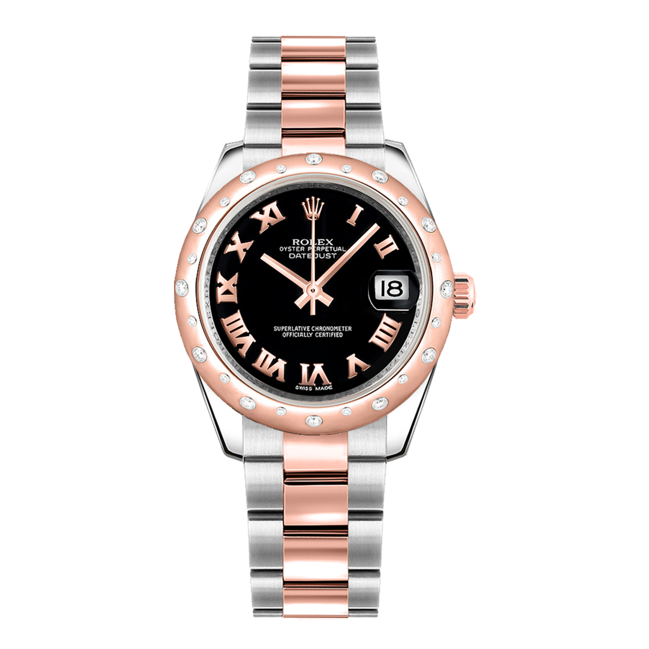 Rolex Ladies Datejust 178341 31mm Black Dial Scattered Diamond Bezel Oyster Band Steal/Rose Gold Watch