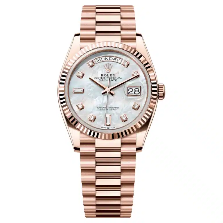 Rolex Day-Date 128235-0029 Rose Gold with Mother of Pearl Diamond Dial