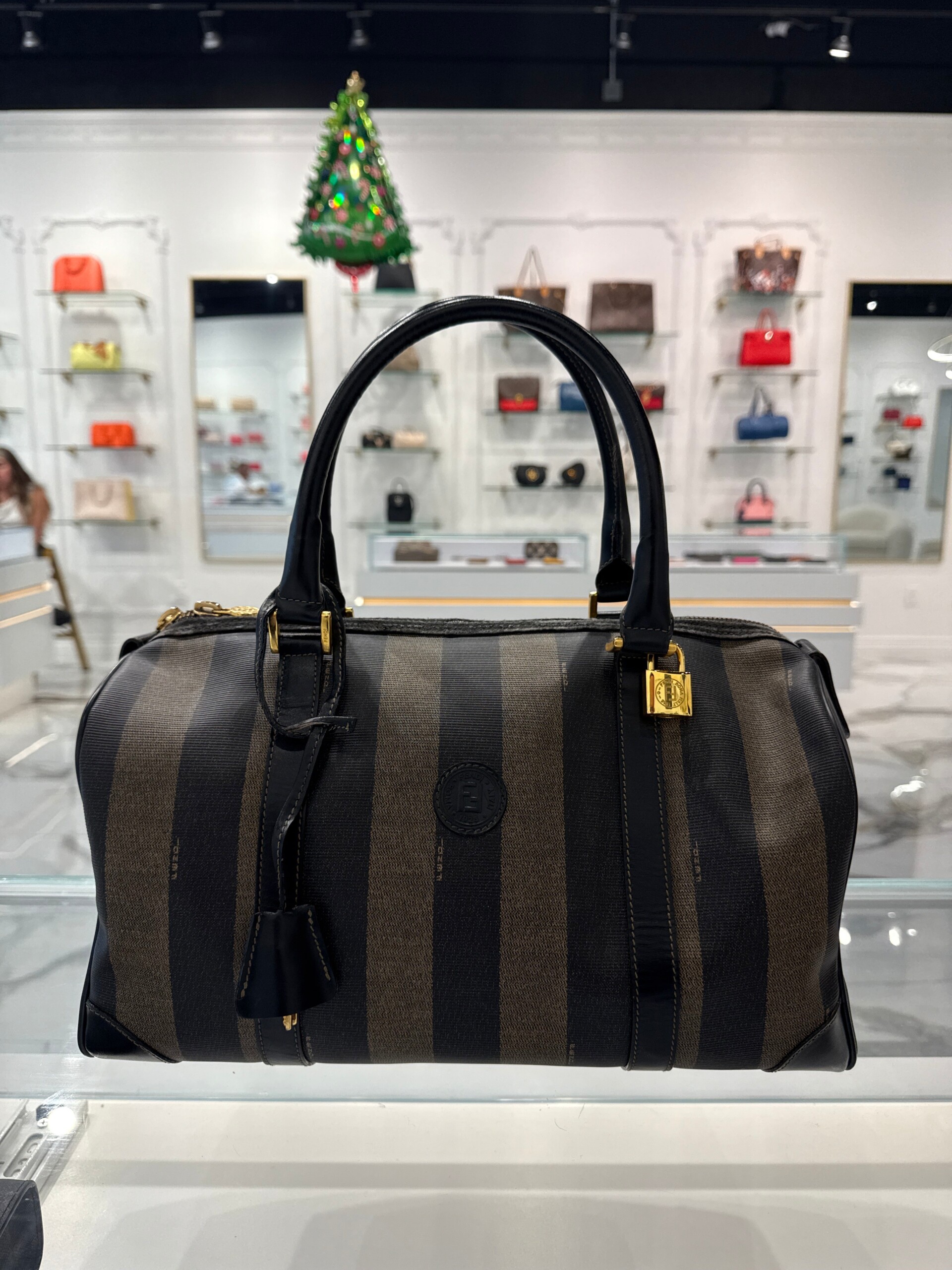 Fendi Pequin Coated Canvas Boston Bag