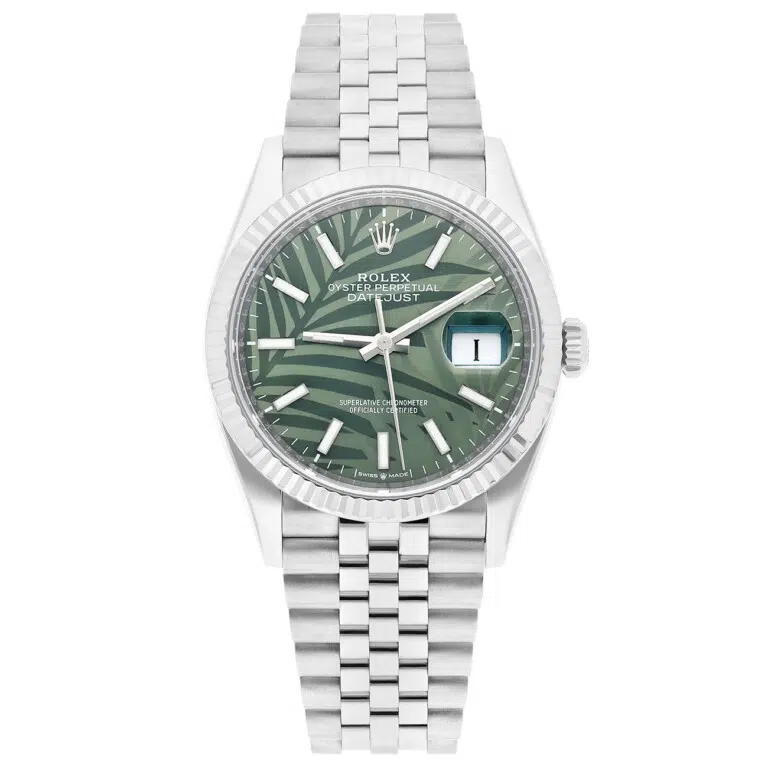 Rolex Datejust 126234-0047 36mm Green Palm Dial Jubilee Stainless Steel Watch