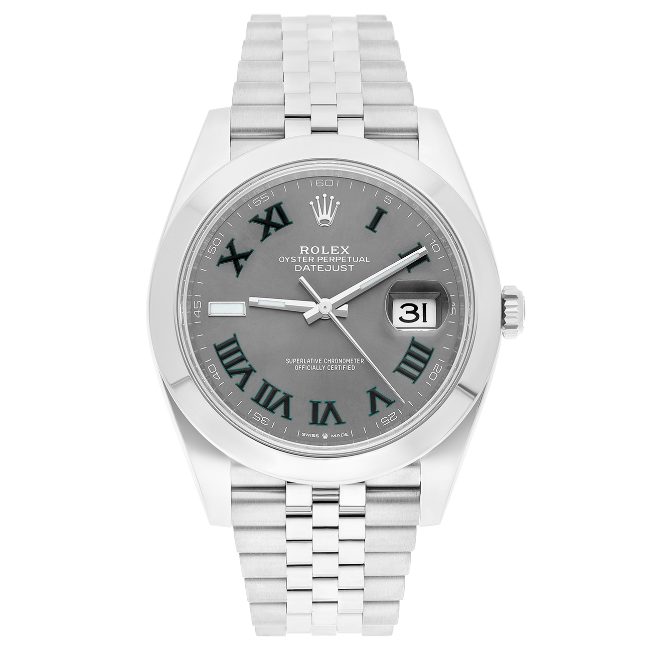 Rolex Datejust 126234-0045 Domed Bezel Wimbledon Roman Dial Stainless Steel Jubilee Watch