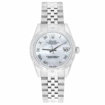 Rolex Ladies Datejust 178344 mrj 31mm Silver Dial Scattered Diamond Bezel Jubilee Band