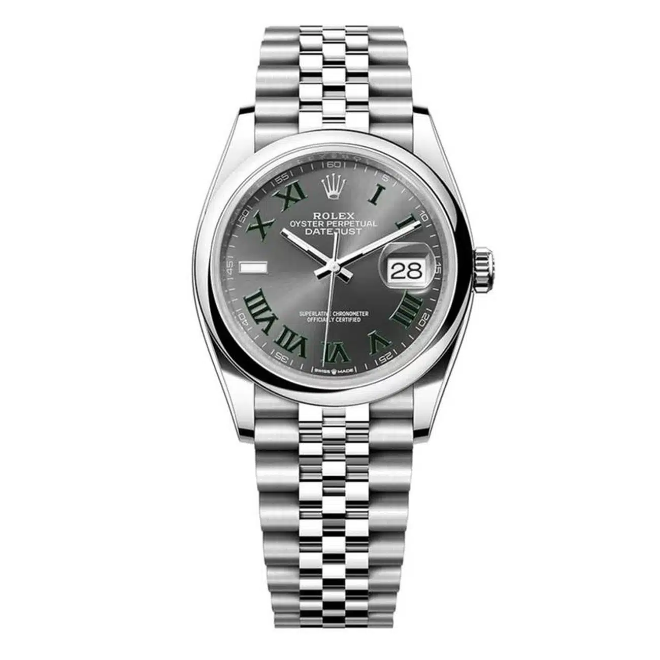 Rolex Datejust 126234-0045 Domed Bezel Wimbledon Roman Dial Stainless Steel Jubilee Watch
