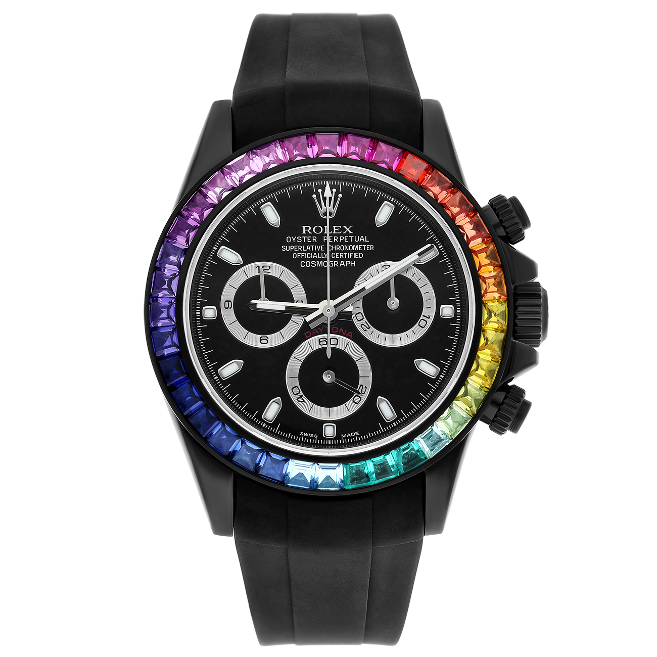 Rolex Cosmograph Daytona 116523 Black PVD/DLC Coated Black Dial and Rainbow Bezel Oysterflex band Watch