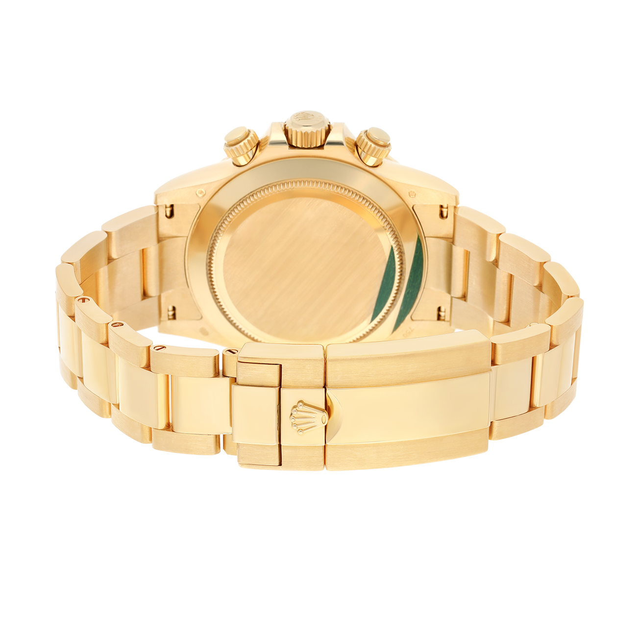 Rolex Cosmograph Daytona 116568BR 40mm Green Dial Baguette Diamond Bezel Oyster Yellow Gold Watch