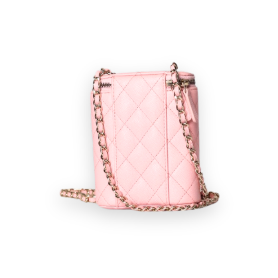 さくらCHANEL MAKEUP キルティングバック Chanel - Sakura Pink Caviar Vertical Vanity Bag with Chain - Watch