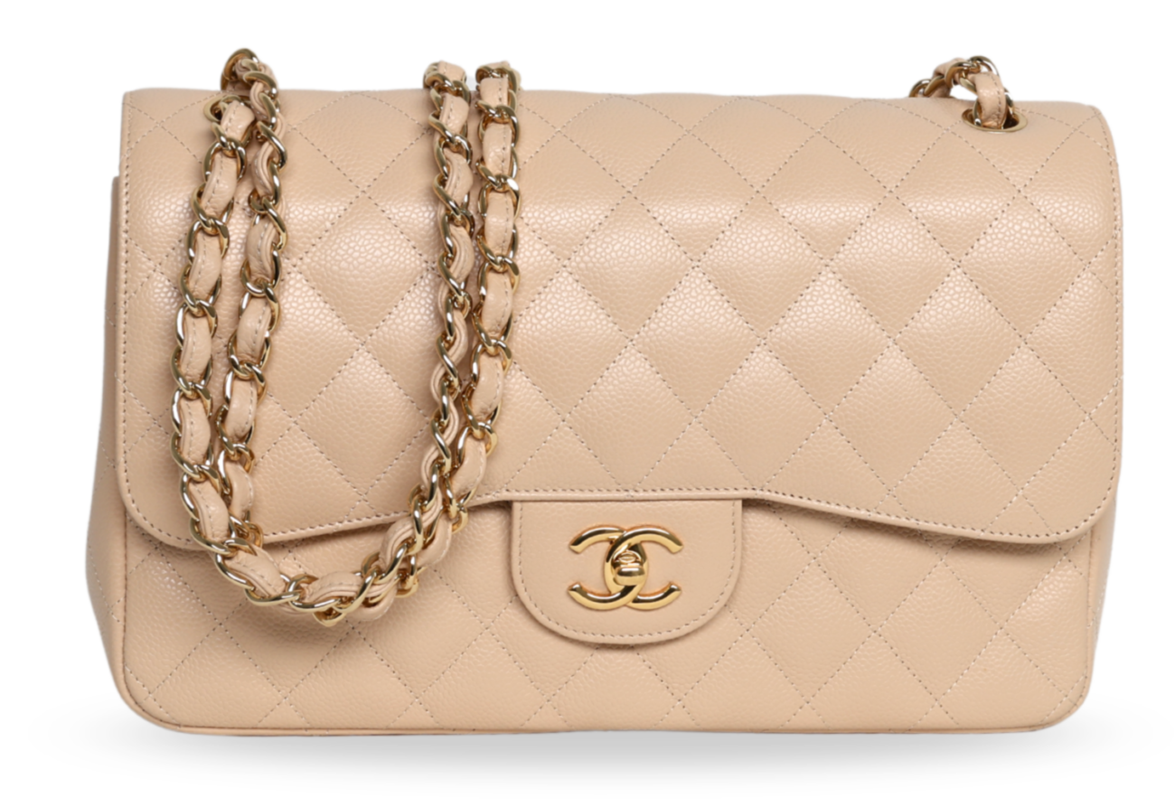 Chanel - Caviar Quilted Jumbo Double Flap Beige Clair