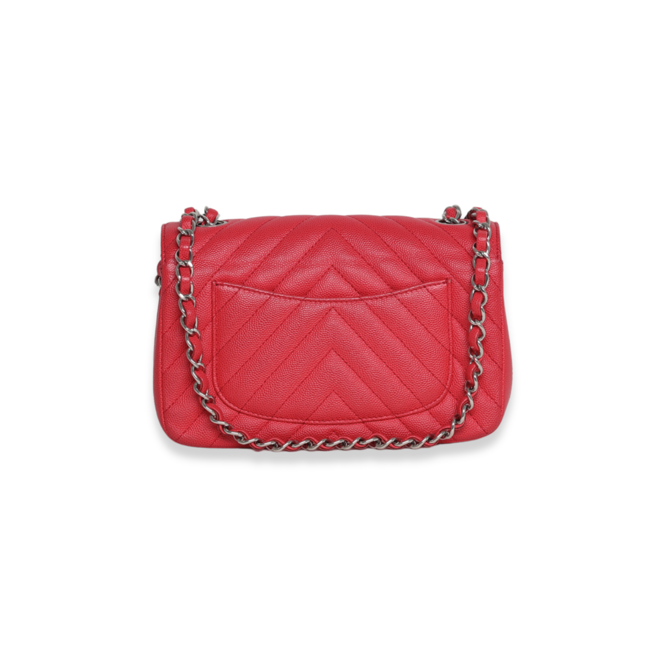 Chanel - Caviar Chevron Quilted Mini Rectangular Flap Red (Pre-Owned)
