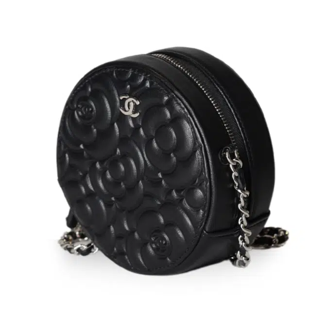 Chanel - Camellia Embossed Coin Purse Black Lambskin Silver Hardware (Pre-Owned) – image 3
