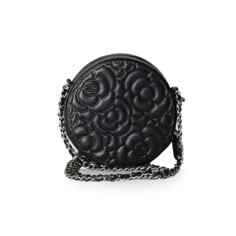 Chanel - Camellia Embossed Coin Purse Black Lambskin Silver Hardware (Pre-Owned) – image 4