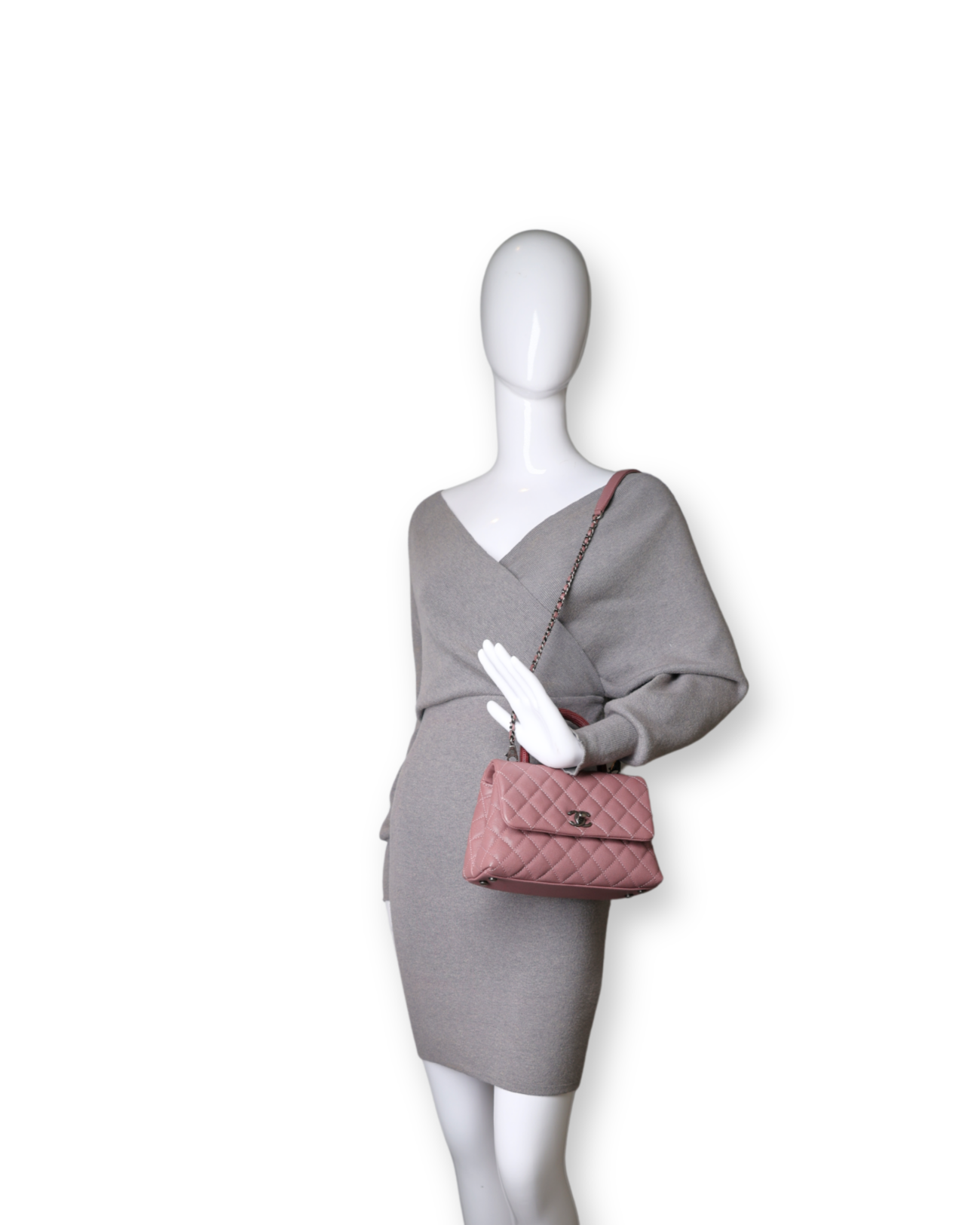 Chanel - Coco Handle Small Flap Bag Pink Caviar Leather/Lizard Top Handle (Pre-Owned)