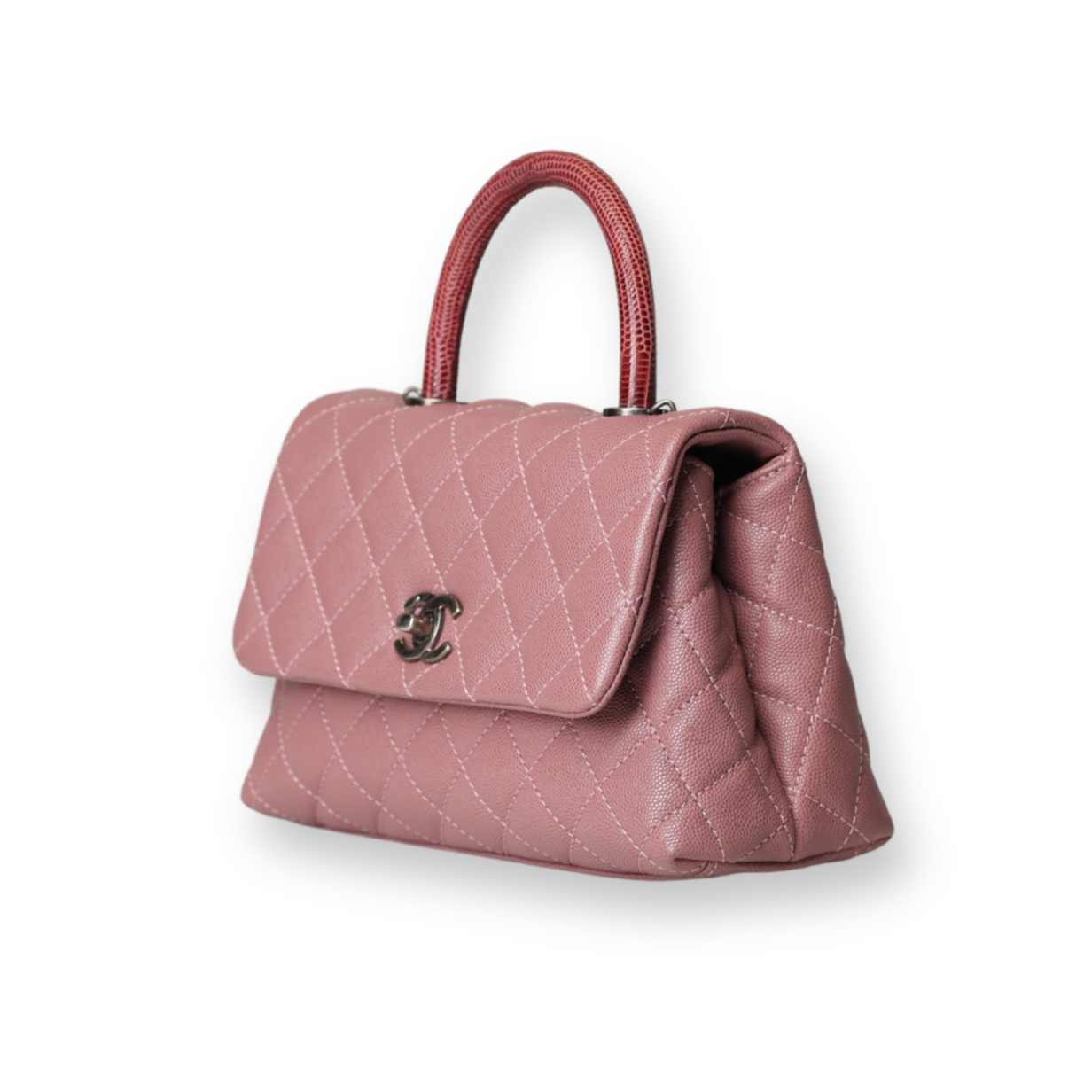 Chanel - Coco Handle Small Flap Bag Pink Caviar Leather/Lizard Top Handle (Pre-Owned)