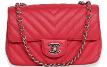 Chanel - Caviar Chevron Quilted Mini Rectangular Flap Red (Pre-Owned)